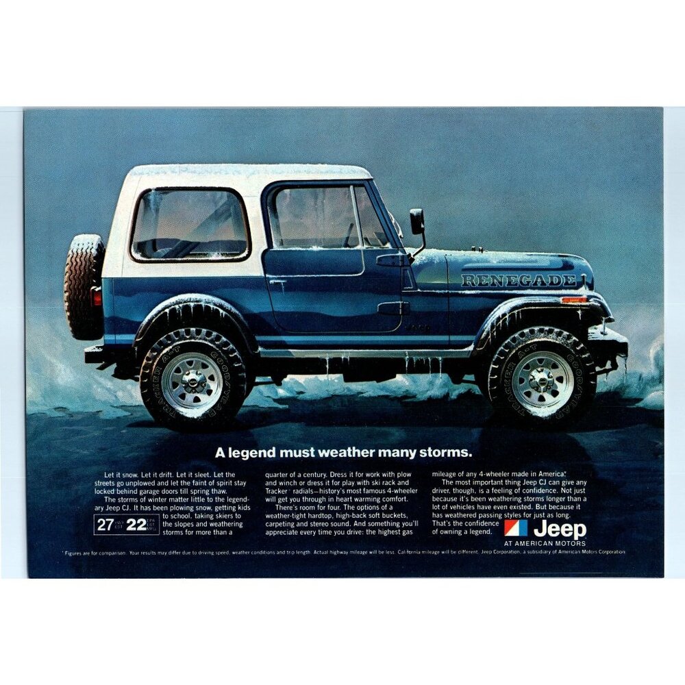1981 Jeep CJ Renegade Hard Top Snow Ice 4x4 Vintage Print Ad 80s Wall Art